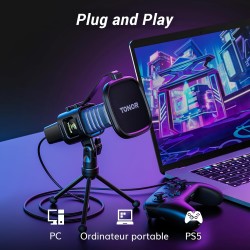 TONOR Micro PC Gaming USB Microphone Condensateur Professionnel pour Streaming Podcast Studio Enregistrement Singing Youtube Gam