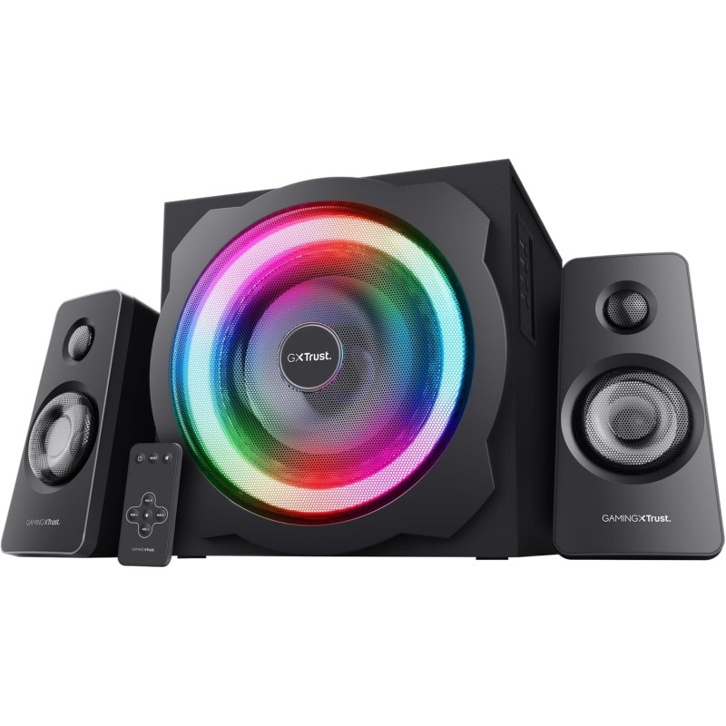 Trust Gaming GXT 629 Tytan RGB Enceinte PC Gamer 2.1 avec Caisson de Basses, 120 W, LED RGB, Télécommande sans Fil, Haut Parleur