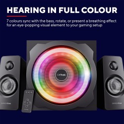 Trust Gaming GXT 629 Tytan RGB Enceinte PC Gamer 2.1 avec Caisson de Basses, 120 W, LED RGB, Télécommande sans Fil, Haut Parleur