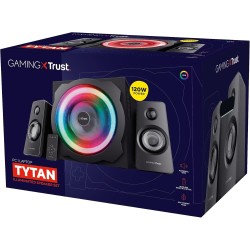 Trust Gaming GXT 629 Tytan RGB Enceinte PC Gamer 2.1 avec Caisson de Basses, 120 W, LED RGB, Télécommande sans Fil, Haut Parleur