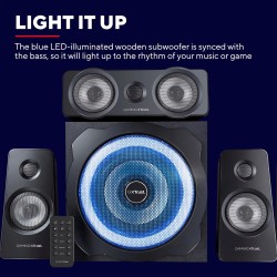 Trust Gaming GXT 658 Tytan Enceinte PC Gamer 5.1, avec Caisson de Basses pour Ordinateur (180 Watt), LED Lumineuse, Télécommande