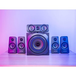 Trust Gaming GXT 658 Tytan Enceinte PC Gamer 5.1, avec Caisson de Basses pour Ordinateur (180 Watt), LED Lumineuse, Télécommande