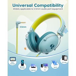 Casque Audio Enfant, Casque Filaire Enfant, Limite de Volume 74/85dB, Son Stéréo, Son Haute Définition, Fiche Jack 3,5 mm pour I