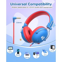 Casque Audio Enfant, Casque Filaire Enfant, Limite de Volume 74/85dB, Son Stéréo, Son Haute Définition, Fiche Jack 3,5 mm pour I