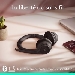 Logitech zone 300 casque bleutooth sans fil avec microphone anti-parasite, compatible avec windows, mac, chrome, linux, ios, ipa