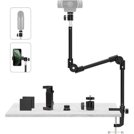Kdd support webcam avec support téléphone & vis 5/8” 22" support videoprojecteur flexible, pied micro de bureau col de cygne pou