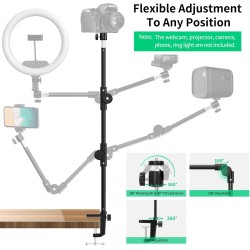 Kdd support webcam avec support téléphone & vis 5/8” 22" support videoprojecteur flexible, pied micro de bureau col de cygne pou