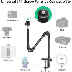 Kdd support webcam avec support téléphone & vis 5/8” 22" support videoprojecteur flexible, pied micro de bureau col de cygne pou