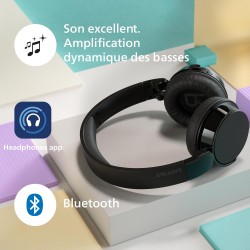 Philips tah4209bk casque sans fil supra-aural bleutooth léger, isolation phonique passive, 55 heures d’autonomie, son naturel, a