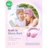 iClever Casque Audio Enfant, Oreilles de Chat Lumineuses LED, Volume Limité à 85dBA, Port partagé, pour Enfants/Ecole/iPad/Table