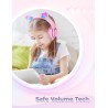 iClever Casque Audio Enfant, Oreilles de Chat Lumineuses LED, Volume Limité à 85dBA, Port partagé, pour Enfants/Ecole/iPad/Table