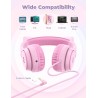 iClever Casque Audio Enfant, Oreilles de Chat Lumineuses LED, Volume Limité à 85dBA, Port partagé, pour Enfants/Ecole/iPad/Table