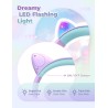 iClever Casque Audio Enfant, Oreilles de Chat Lumineuses LED, Volume Limité à 85dBA, Port partagé, pour Enfants/Ecole/iPad/Table