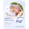 iClever Casque Audio Enfant, Oreilles de Chat Lumineuses LED, Volume Limité à 85dBA, Port partagé, pour Enfants/Ecole/iPad/Table