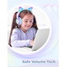 iClever Casque Audio Enfant, Oreilles de Chat Lumineuses LED, Volume Limité à 85dBA, Port partagé, pour Enfants/Ecole/iPad/Table