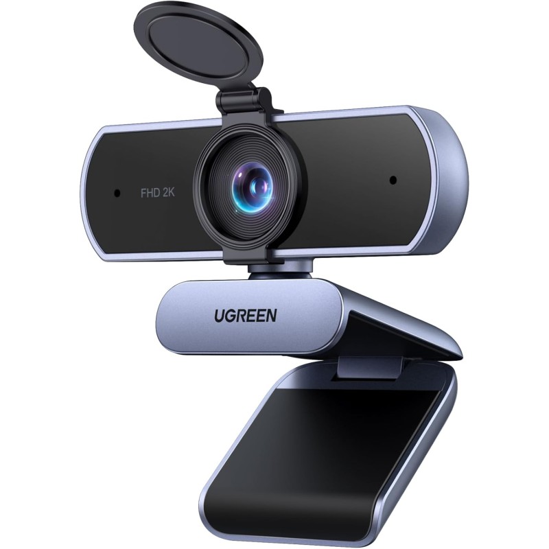 Uvert webcam 2k 30fps caméra usb pc deux micro mise au point fixe angle réglable correction lumière plug play windows macos linu