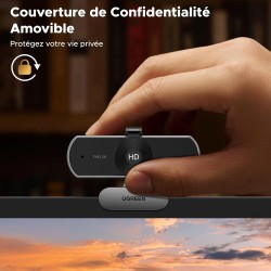 Uvert webcam 2k 30fps caméra usb pc deux micro mise au point fixe angle réglable correction lumière plug play windows macos linu