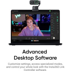 Insta360 Link 2 - Webcam 4K pour PC/Mac, capteur 1/2", Suivi par l'IA, HDR, Micro à réduction de Bruit, contrôle gestuel, pour L