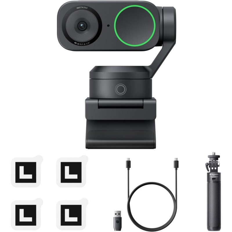 Insta360 Link 2 Kit tripode- Webcam 4K pour PC/Mac, capteur 1/2", Suivi par l'IA, HDR, Micro à réduction de Bruit, contrôle gest