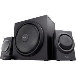 Trust Yuri Système d'Enceintes PC 2.1 avec Caisson de Basses en Bois (Puissance de Crête de 120 W, Commande de Volume Filaire av