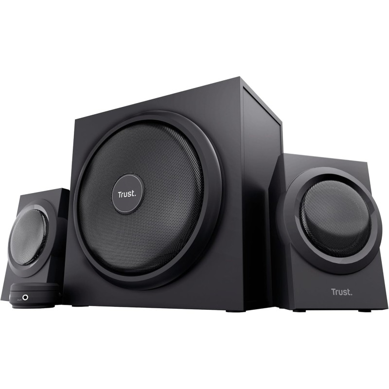 Trust Yuri Système d'Enceintes PC 2.1 avec Caisson de Basses en Bois (Puissance de Crête de 120 W, Commande de Volume Filaire av