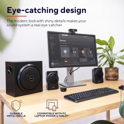 Trust Yuri Système d'Enceintes PC 2.1 avec Caisson de Basses en Bois (Puissance de Crête de 120 W, Commande de Volume Filaire av