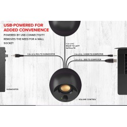 Creative Pebble Plus Enceintes de Bureau Haut-Parleurs Alimentés par USB 2.1 avec Caisson de Basse Downfire, Champ Lointain pour
