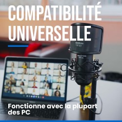 WOODBRASS Bird UM1 Pack Podcast Noir - Microphone USB Cardioïde à Condensateur PC et Mac pour Broadcast et Enregistrement Stream