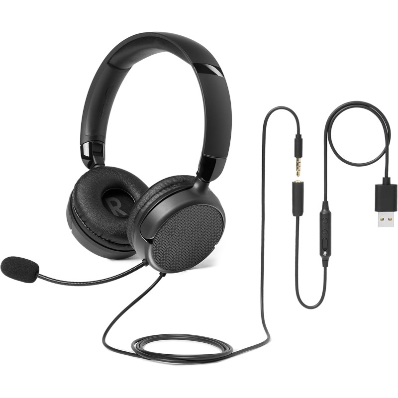 Amazon Basics Casque d'ordinateur filaire avec microphone, pliable, taille unique, noir