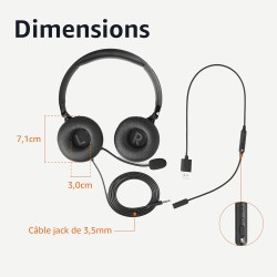Amazon Basics Casque d'ordinateur filaire avec microphone, pliable, taille unique, noir