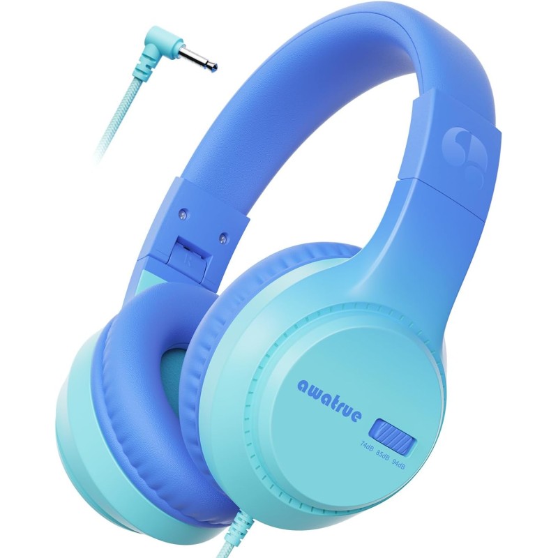 Casque Audio Enfant, 74/85/94dB Volume Sécurisé Casque Filaire Enfant, Son Stéréo, Pliable, 3.5 mm Jack Over Ear Casque pour Enf