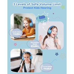 Casque Audio Enfant, 74/85/94dB Volume Sécurisé Casque Filaire Enfant, Son Stéréo, Pliable, 3.5 mm Jack Over Ear Casque pour Enf