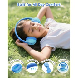Casque Audio Enfant, 74/85/94dB Volume Sécurisé Casque Filaire Enfant, Son Stéréo, Pliable, 3.5 mm Jack Over Ear Casque pour Enf