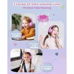 Casque Audio Enfant, 74/85/94dB Volume Sécurisé Casque Filaire Enfant, Son Stéréo, Pliable, 3.5 mm Jack Over Ear Casque pour Enf