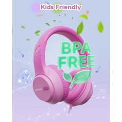 Casque Audio Enfant, 74/85/94dB Volume Sécurisé Casque Filaire Enfant, Son Stéréo, Pliable, 3.5 mm Jack Over Ear Casque pour Enf