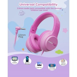 Casque Audio Enfant, 74/85/94dB Volume Sécurisé Casque Filaire Enfant, Son Stéréo, Pliable, 3.5 mm Jack Over Ear Casque pour Enf