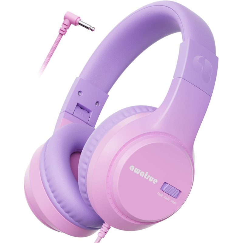 Casque Audio Enfant, 74/85/94dB Volume Sécurisé Casque Filaire Enfant, Son Stéréo, Pliable, 3.5 mm Jack Over Ear Casque pour Enf