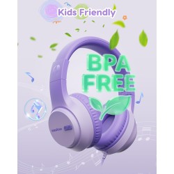 Casque Audio Enfant, 74/85/94dB Volume Sécurisé Casque Filaire Enfant, Son Stéréo, Pliable, 3.5 mm Jack Over Ear Casque pour Enf