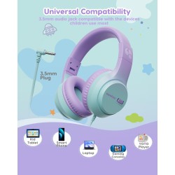 Casque Audio Enfant, 74/85/94dB Volume Sécurisé Casque Filaire Enfant, Son Stéréo, Pliable, 3.5 mm Jack Over Ear Casque pour Enf