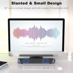 SOULION R30 Enceinte PC, Haut Parleur pour Ordinateur Alimenté par USB, 3.5mm AUX, LED colorées avec Bouton de Commutation, Barr