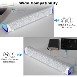 SOULION R30 Haut-parleurs d'ordinateur Portables alimentés par USB de 3,5 mm avec lumières LED colorées avec Bouton Interrupteur