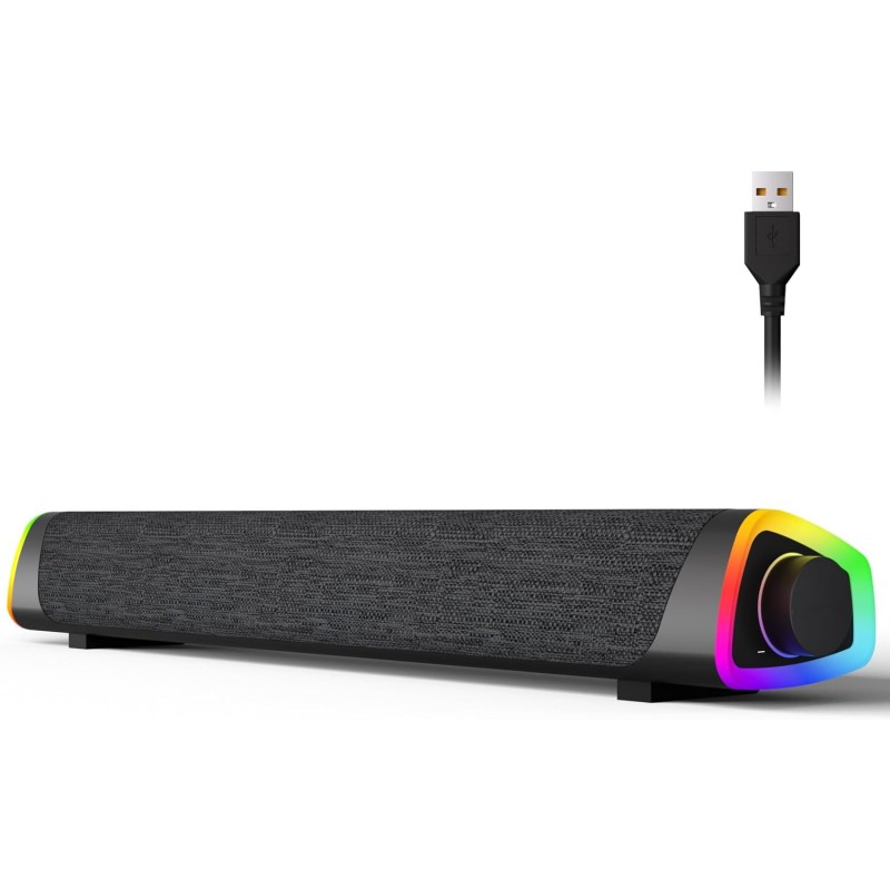 Soulion r30 plus enceintes pc, haut-parleur d'ordinateur alimenté par usb, bleutooth 5.3, barre de son pour pc, lumières led, en