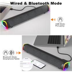Soulion r30 plus enceintes pc, haut-parleur d'ordinateur alimenté par usb, bleutooth 5.3, barre de son pour pc, lumières led, en