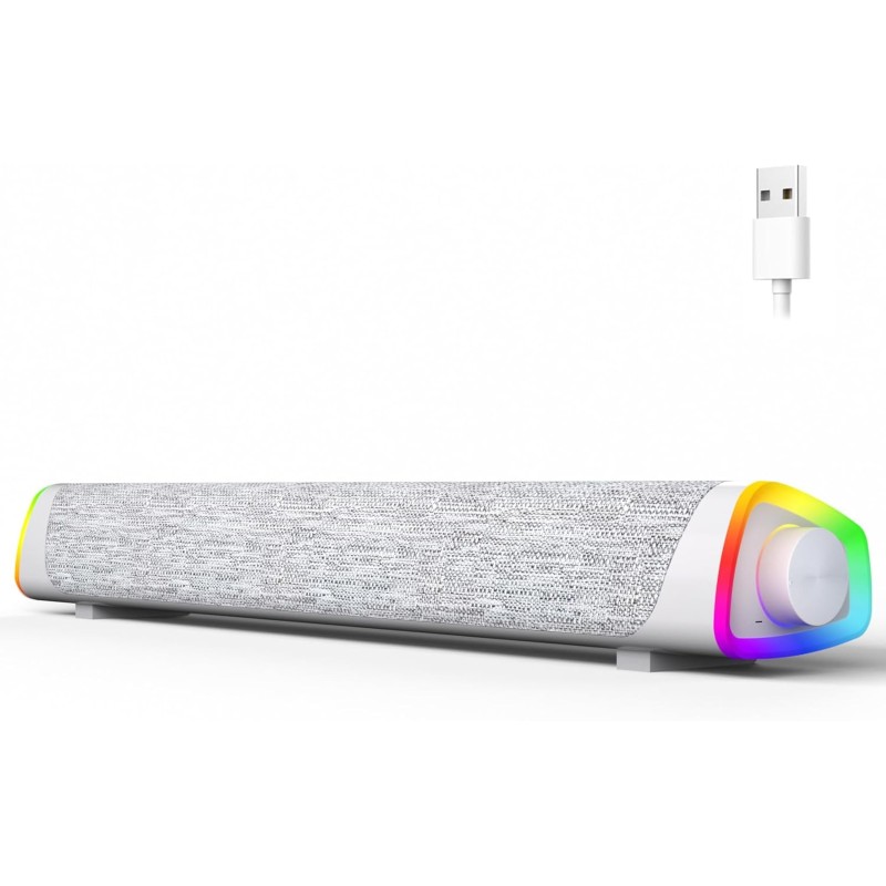 Soulion r30 plus enceintes pc, haut-parleur d'ordinateur alimenté par usb, bleutooth 5.3, barre de son pour pc, lumières led, en