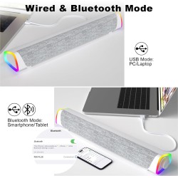 Soulion r30 plus enceintes pc, haut-parleur d'ordinateur alimenté par usb, bleutooth 5.3, barre de son pour pc, lumières led, en