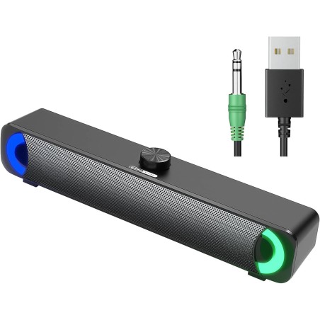 Haut-Parleur USB, Barre de Son HPYLIF H PC, Haut-Parleur de Jeu pour Ordinateur avec Son stéréo Surround, Filaire pour Ordinateu