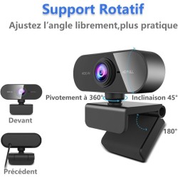 Webcam 1080P,Full HD Camera PC Grand Angle 90 °avec Microphone Antibruit,Caméra USB Plug Play pour Ordinateur Bureau Portable Ma