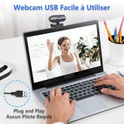 Webcam 1080P,Full HD Camera PC Grand Angle 90 °avec Microphone Antibruit,Caméra USB Plug Play pour Ordinateur Bureau Portable Ma