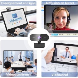 Webcam 1080P,Full HD Camera PC Grand Angle 90 °avec Microphone Antibruit,Caméra USB Plug Play pour Ordinateur Bureau Portable Ma