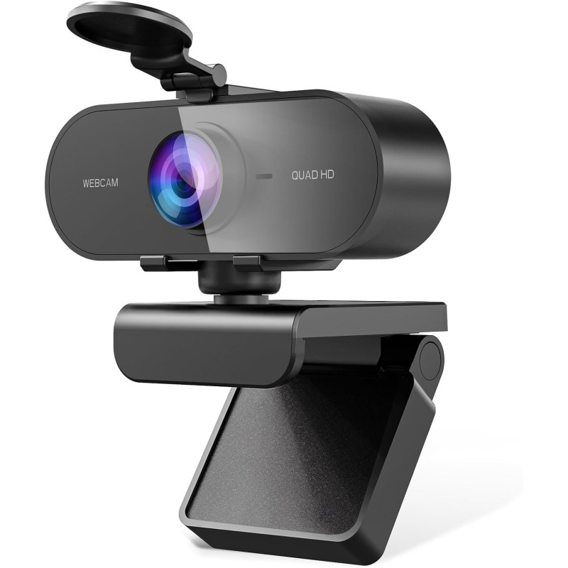 2K Webcam,Full HD Camera PC Grand Angle 90 °avec Microphone Antibruit,Caméra USB Plug Play pour Ordinateur Bureau Portable Mac,W